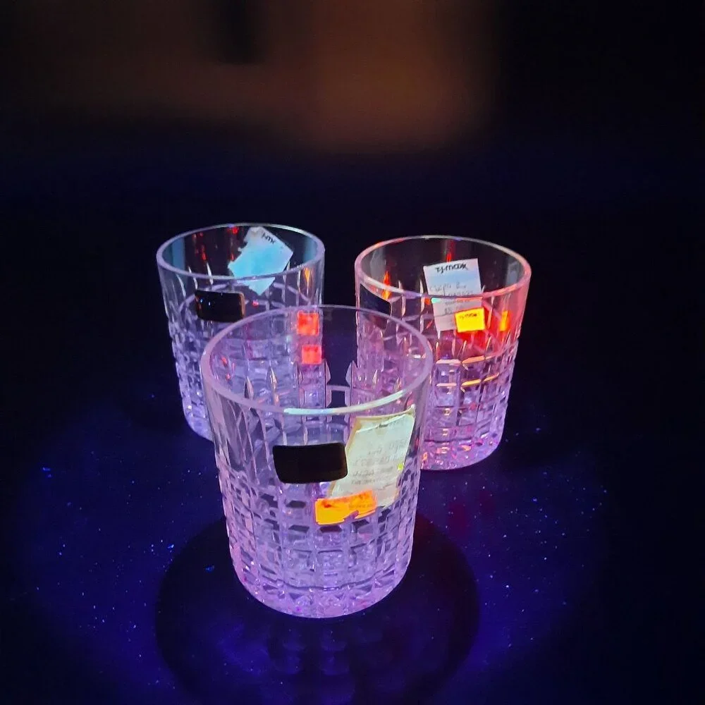 Vintage Bleikristall Crystal Glass Tumblers Striped Plaid Tartan Set Of 3‎